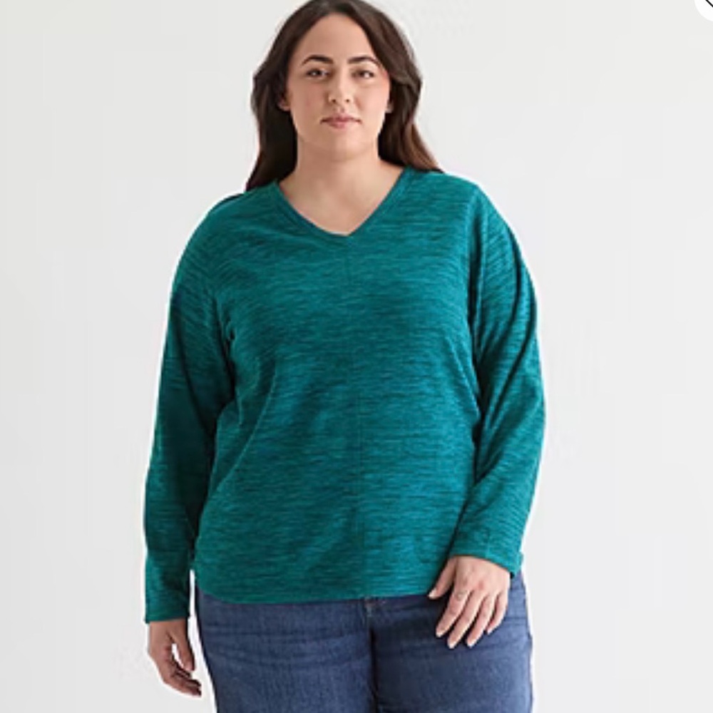 St. John’s Bay Women’s XXL Polar Fleece V Neck Pullover Sweatshirt Teal